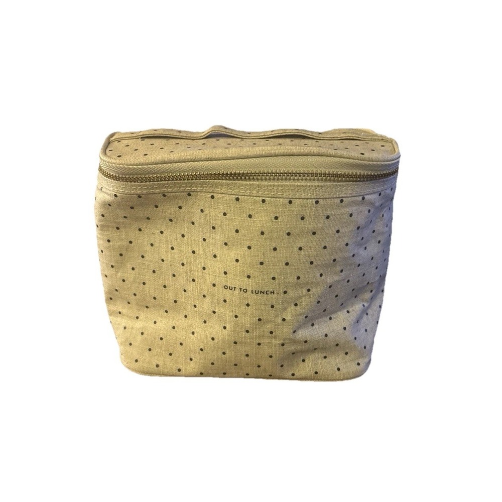 Kate Spade "Out to Lunch" Polka Dot Lunch Tote Makeup Travel Bag Tan & Black
